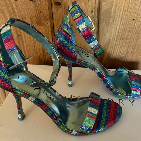 Katy Perry The Melly Glitter Stripe Pop Blue Size 7M Heel Height 3-3.9 inch - Picture 3 of 11